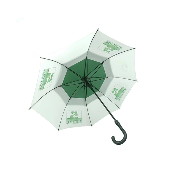 Green and white curved handle golf umbrella